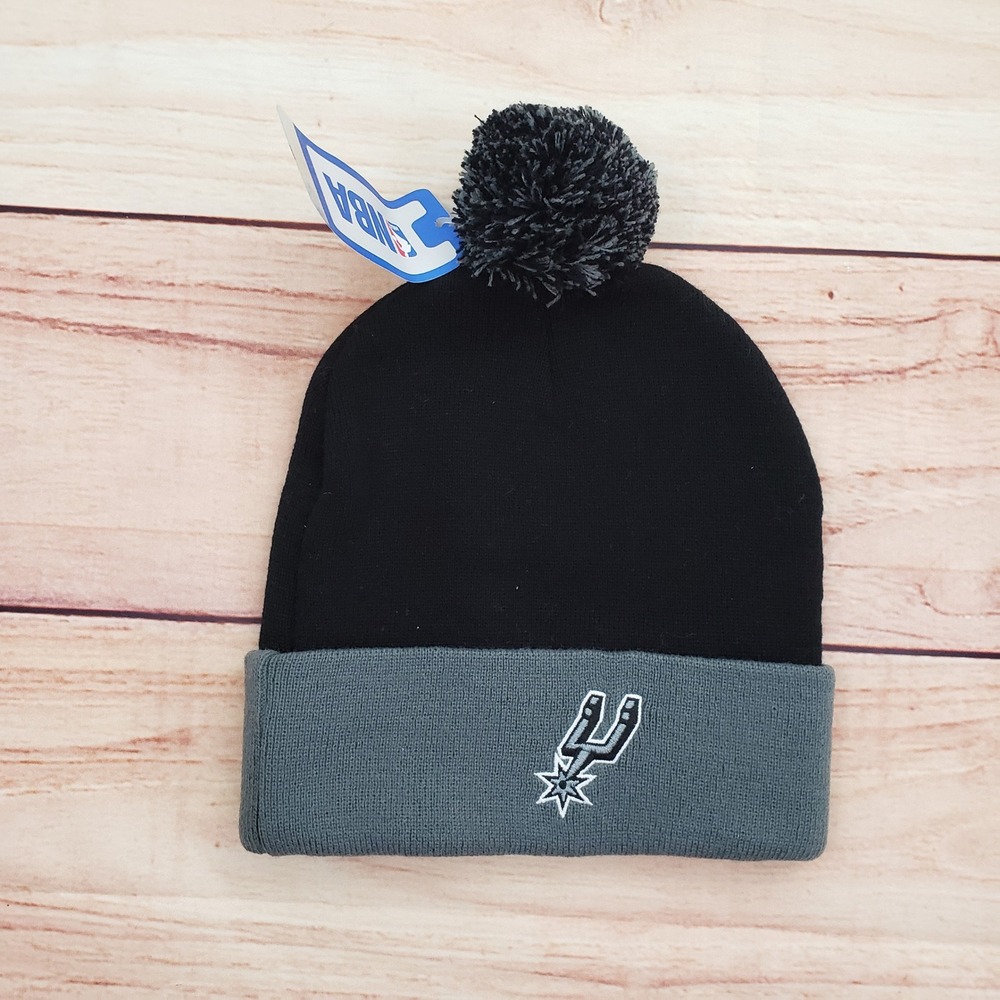 San Antonio Spurs Beanie Hat Cap Black Gray Pom Knit NBA Basketball Winter